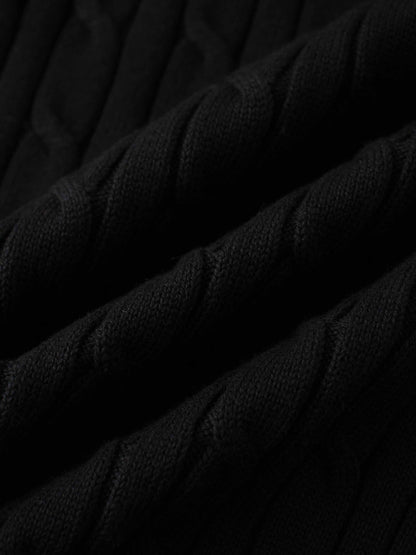 Crew Neck Cable Sweater-Black