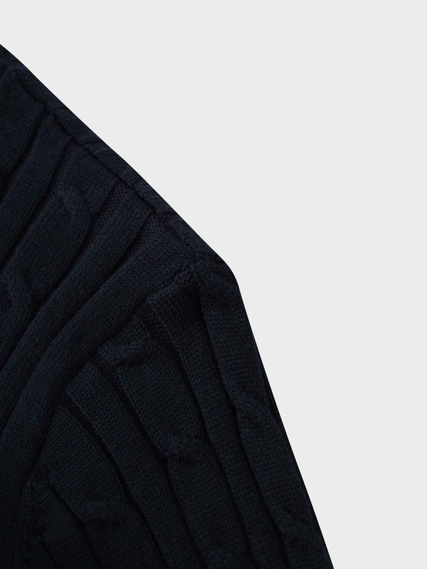 Crew Neck Cable Sweater-Navy