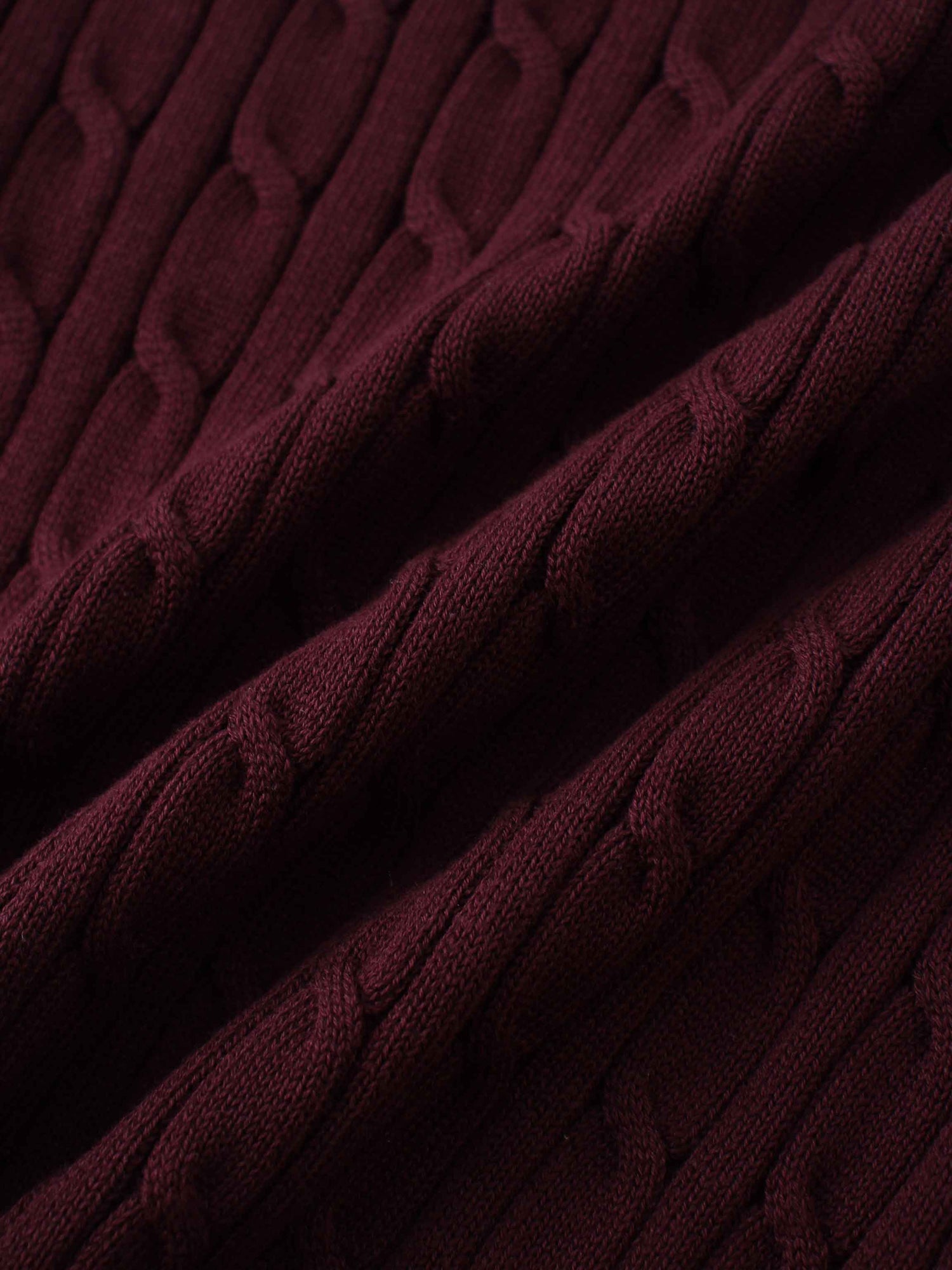 Leather Pull Half Zip Cable Polo-Burgundy
