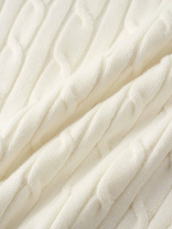 Leather Pull Half Zip Cable Polo-Ivory