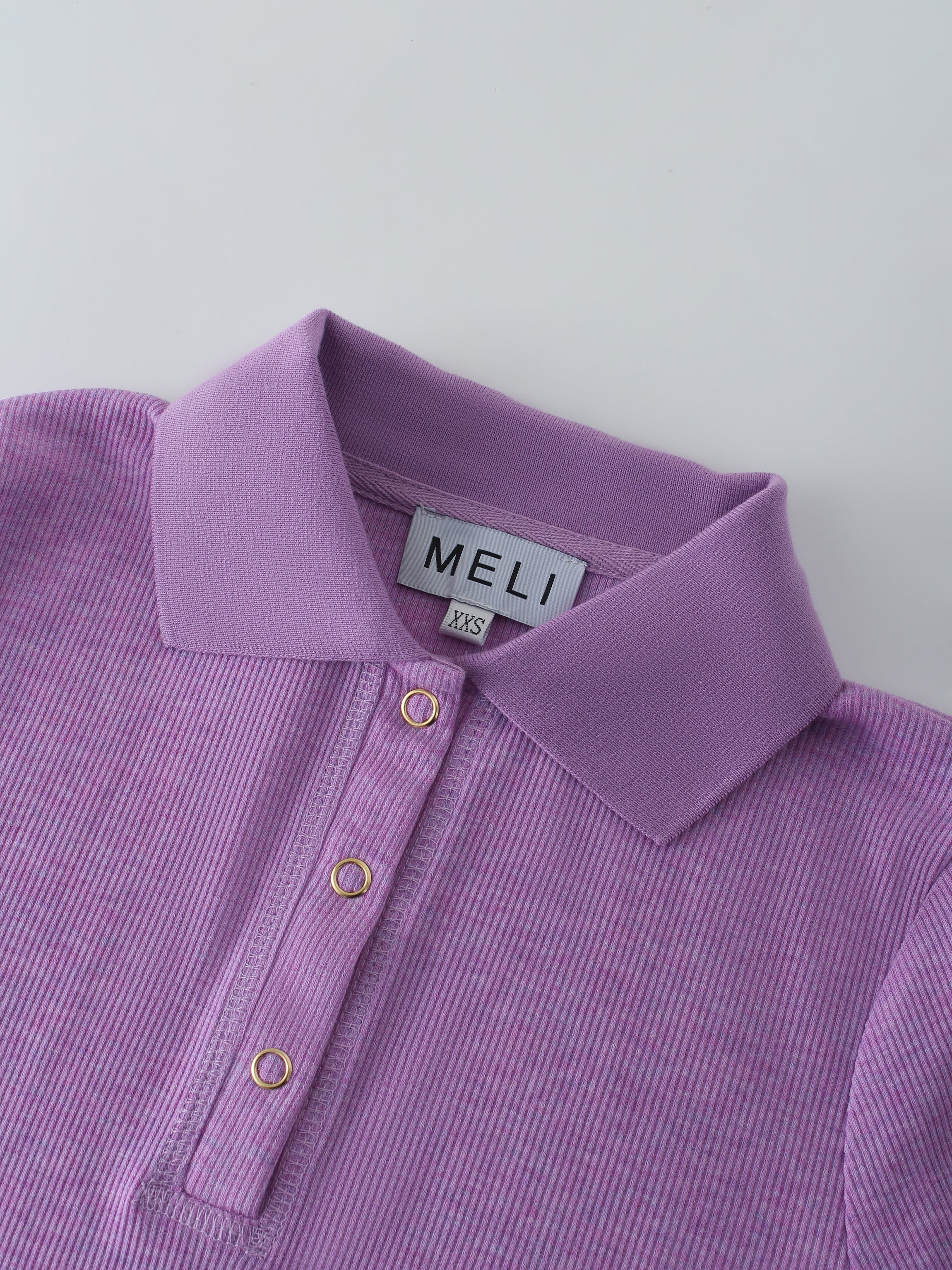 Ribbed Collar T-Shirt-Purple