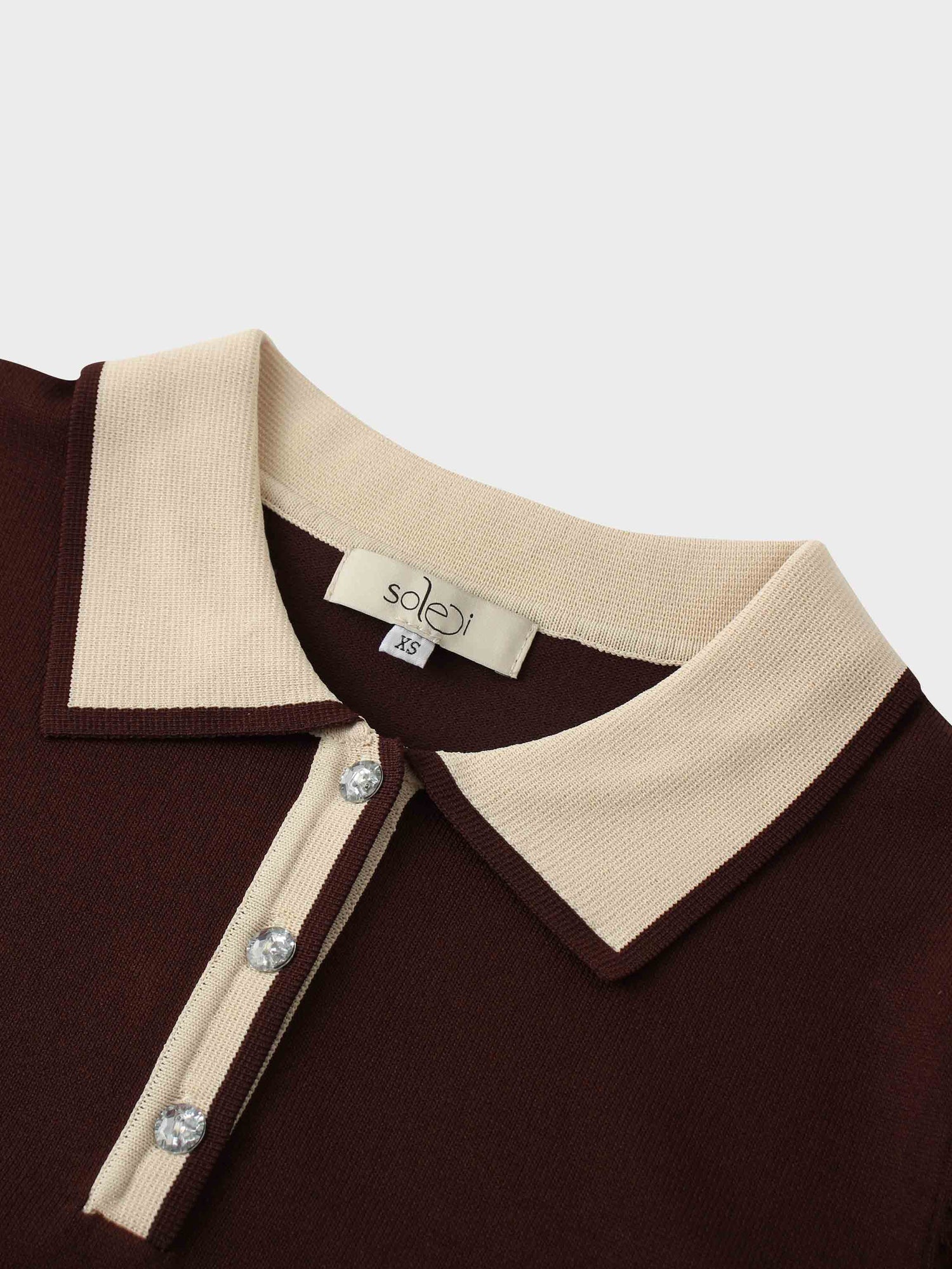 Pearl Button Collar Sweater-Brown/Tan