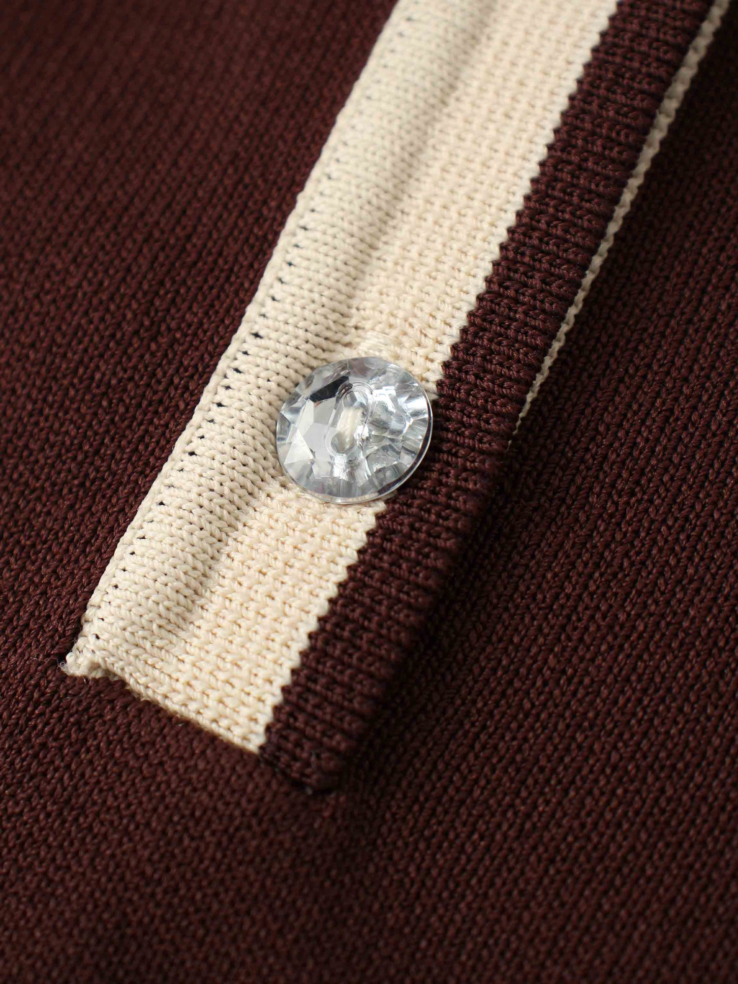Pearl Button Collar Sweater-Brown/Tan