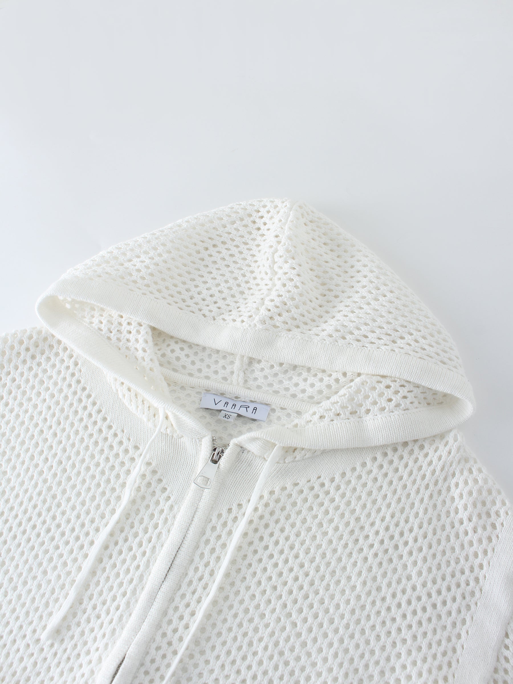 Zip Up Crochet Hoodie-White