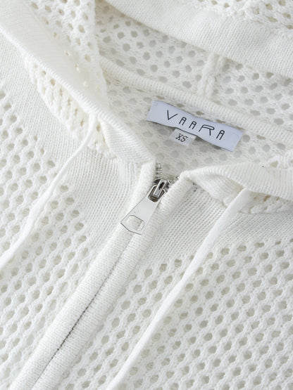 Zip Up Crochet Hoodie-White