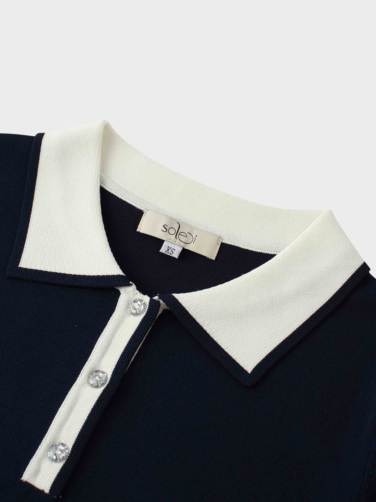 Pearl Button Collar Sweater-Navy/Cream