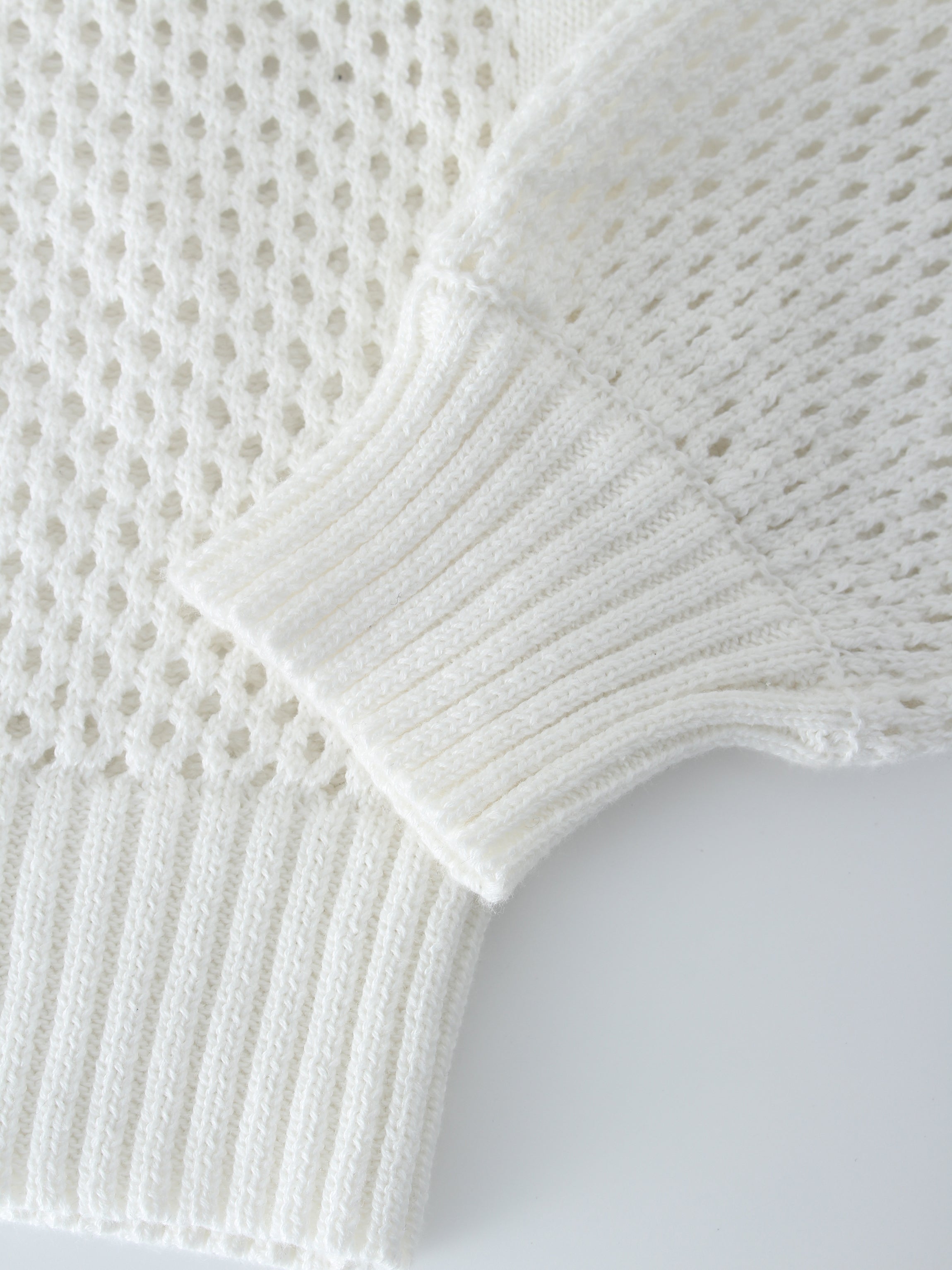 Sudadera con capucha de crochet con cremallera-Blanco