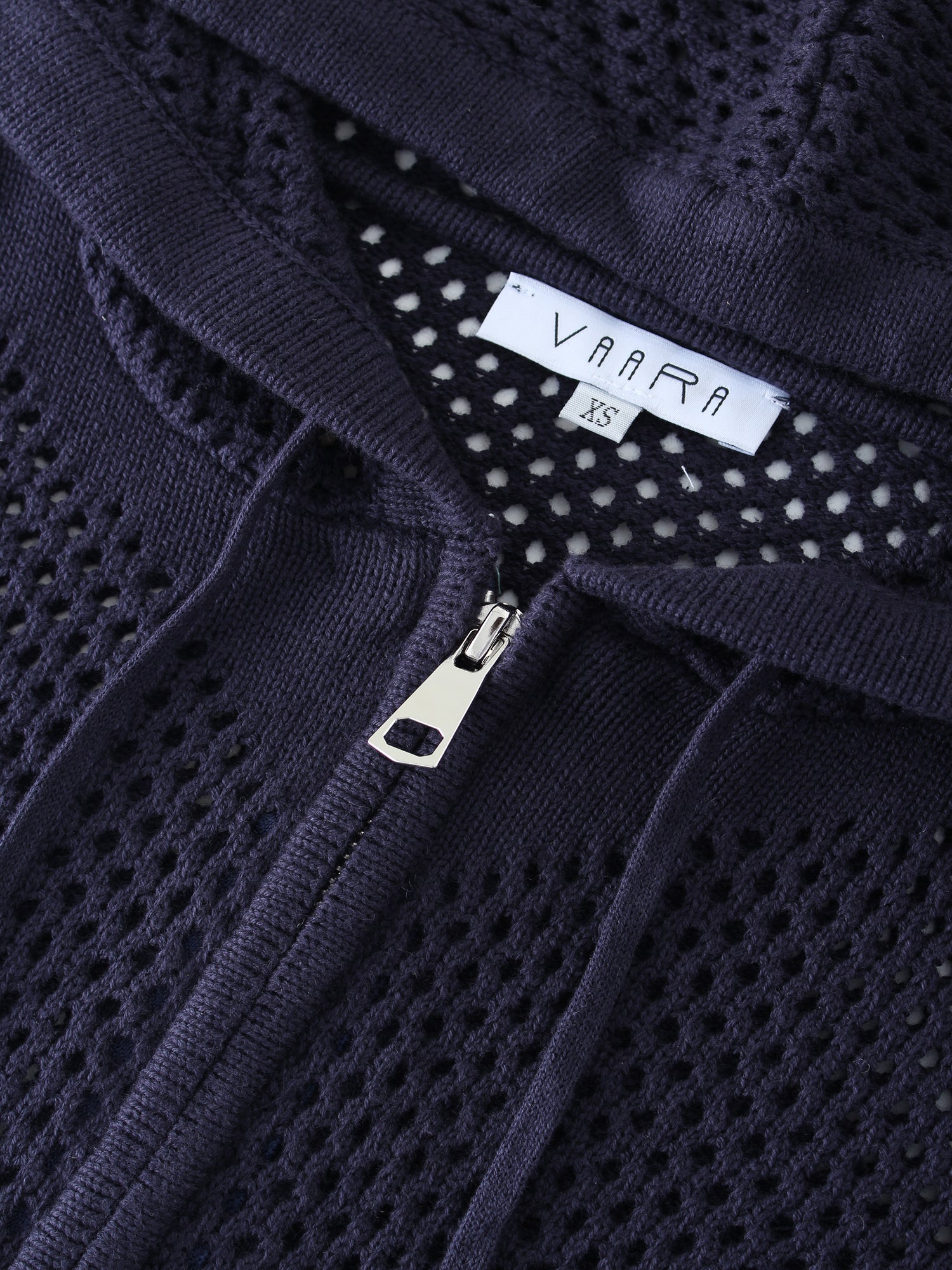 Zip Up Crochet Hoodie-Navy