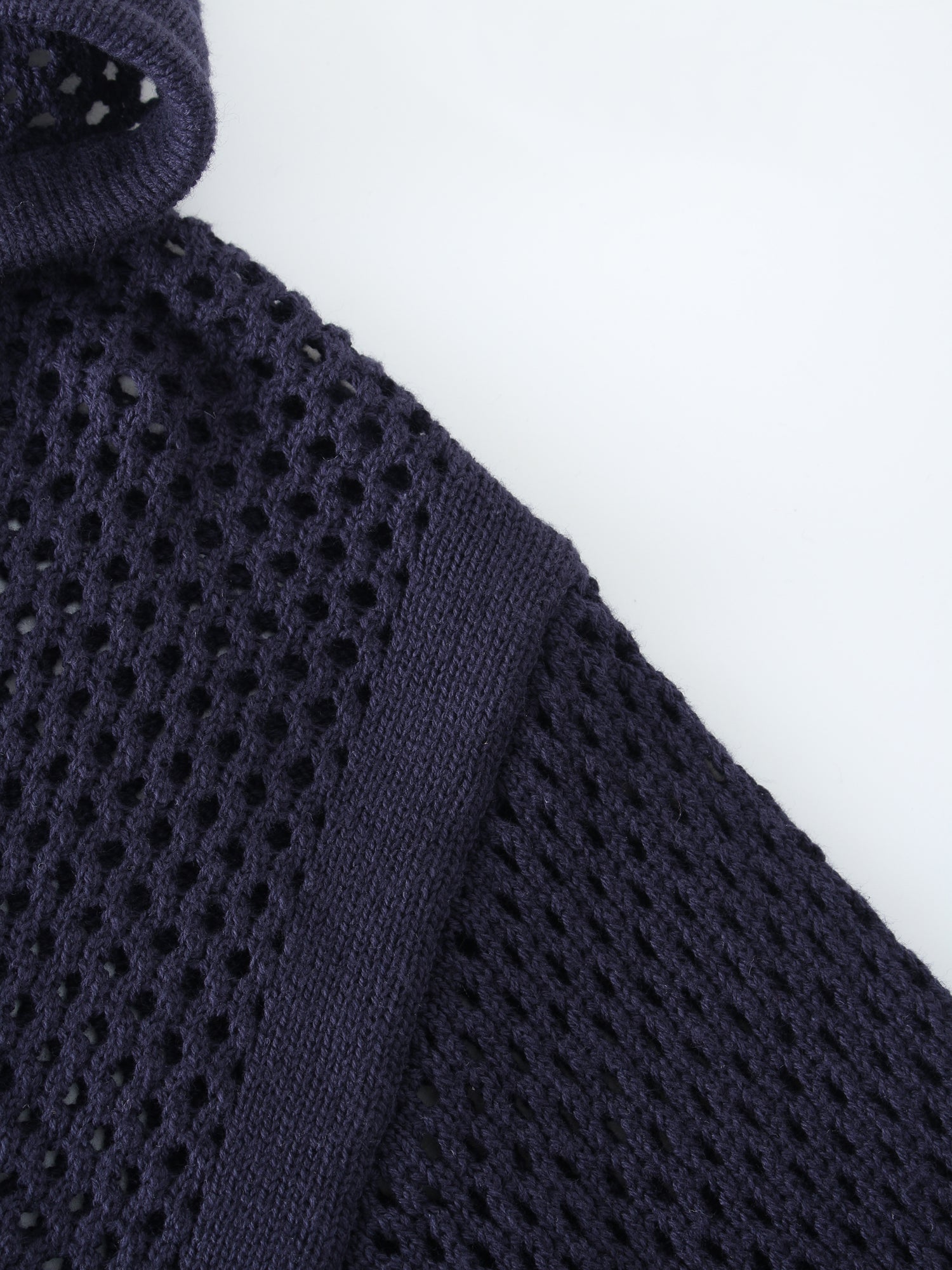 Zip Up Crochet Hoodie-Navy