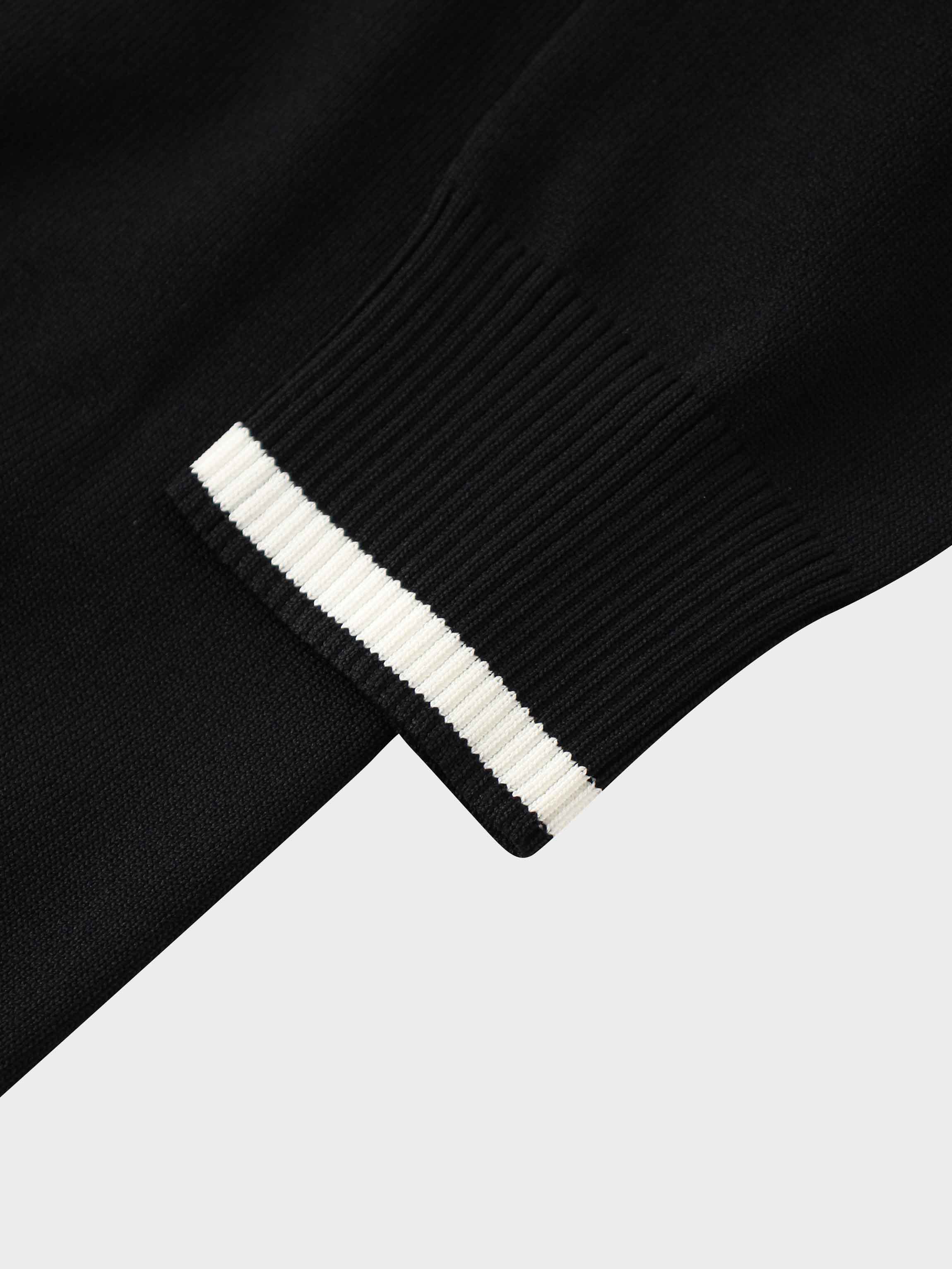 Pearl Button Collar Sweater-Black/Cream