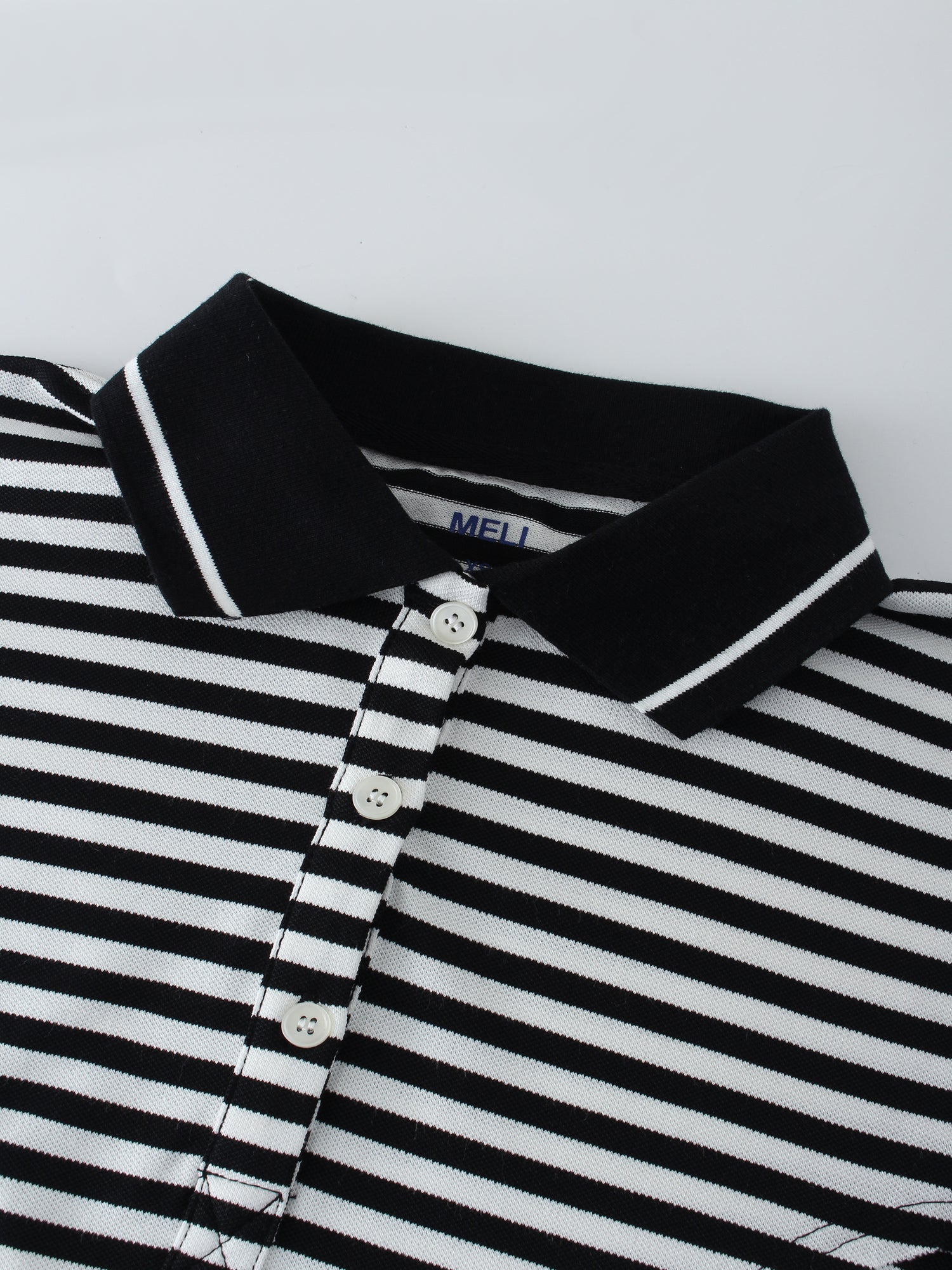 Striped Collar Tee-Black/White