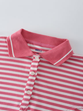 Camiseta con cuello a rayas-Rosa/Blanco