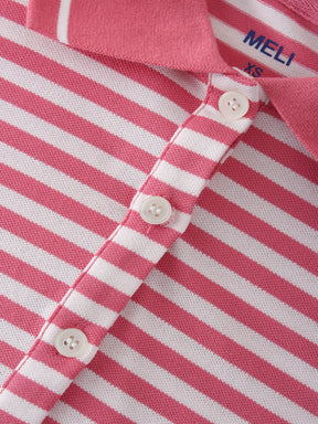 Striped Collar Tee-Pink/White