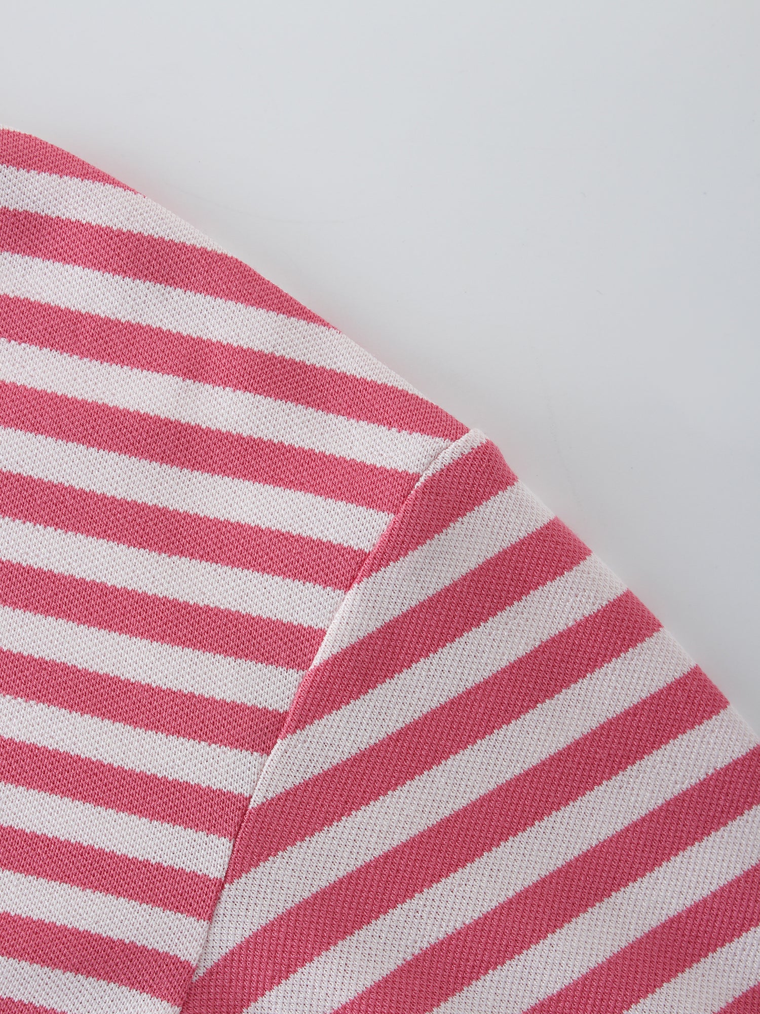 Striped Collar Tee-Pink/White