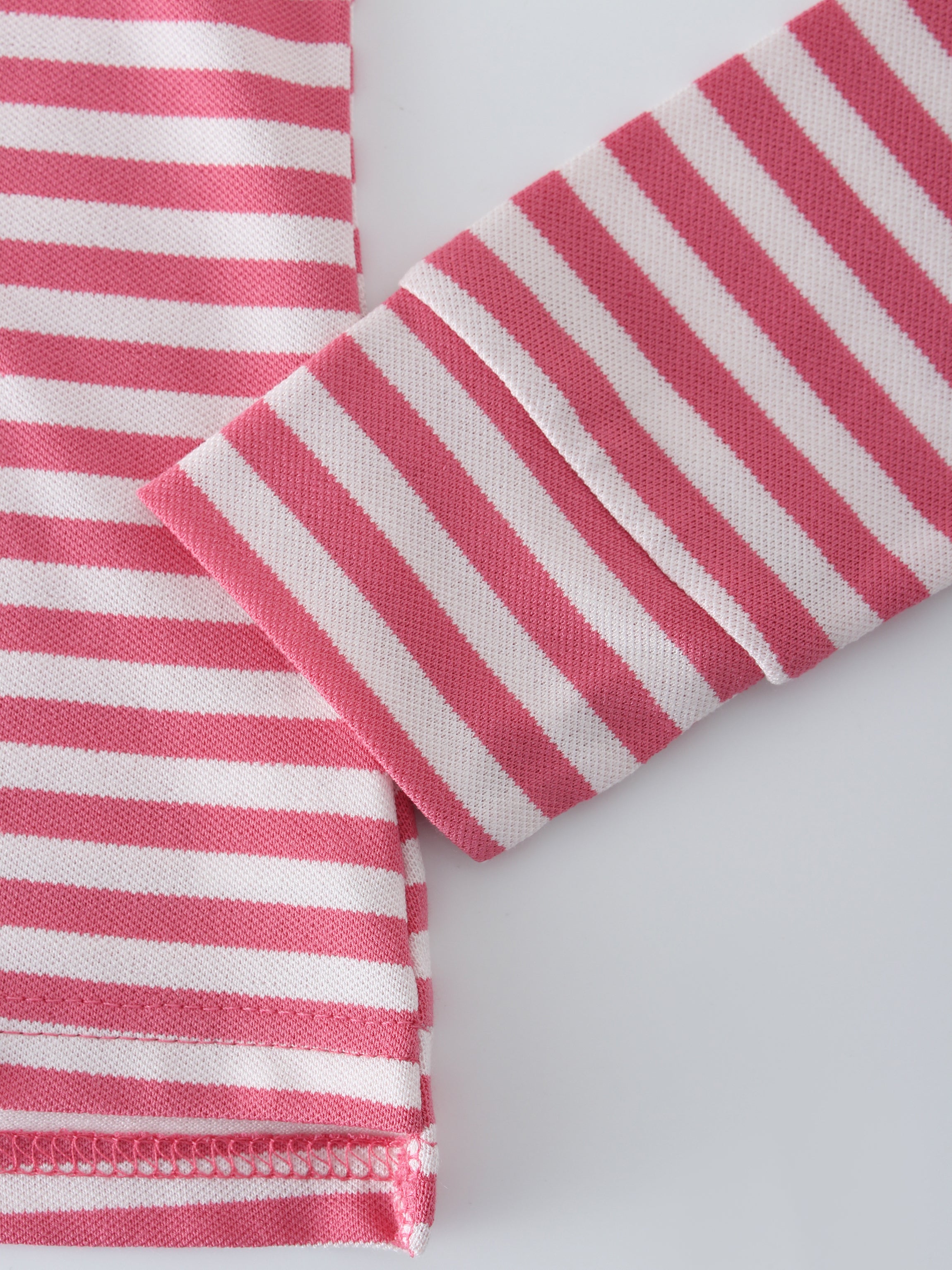 Striped Collar Tee-Pink/White