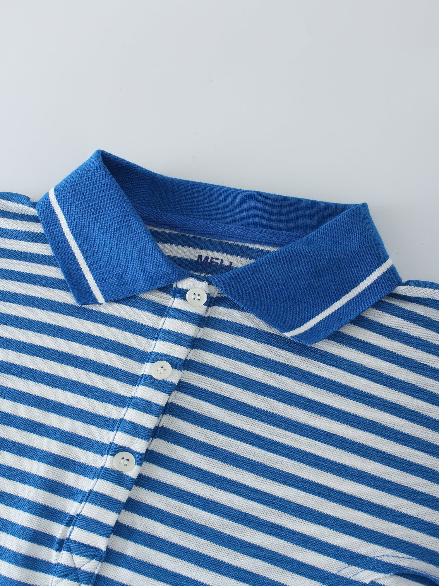 Striped Collar Tee-Blue/White