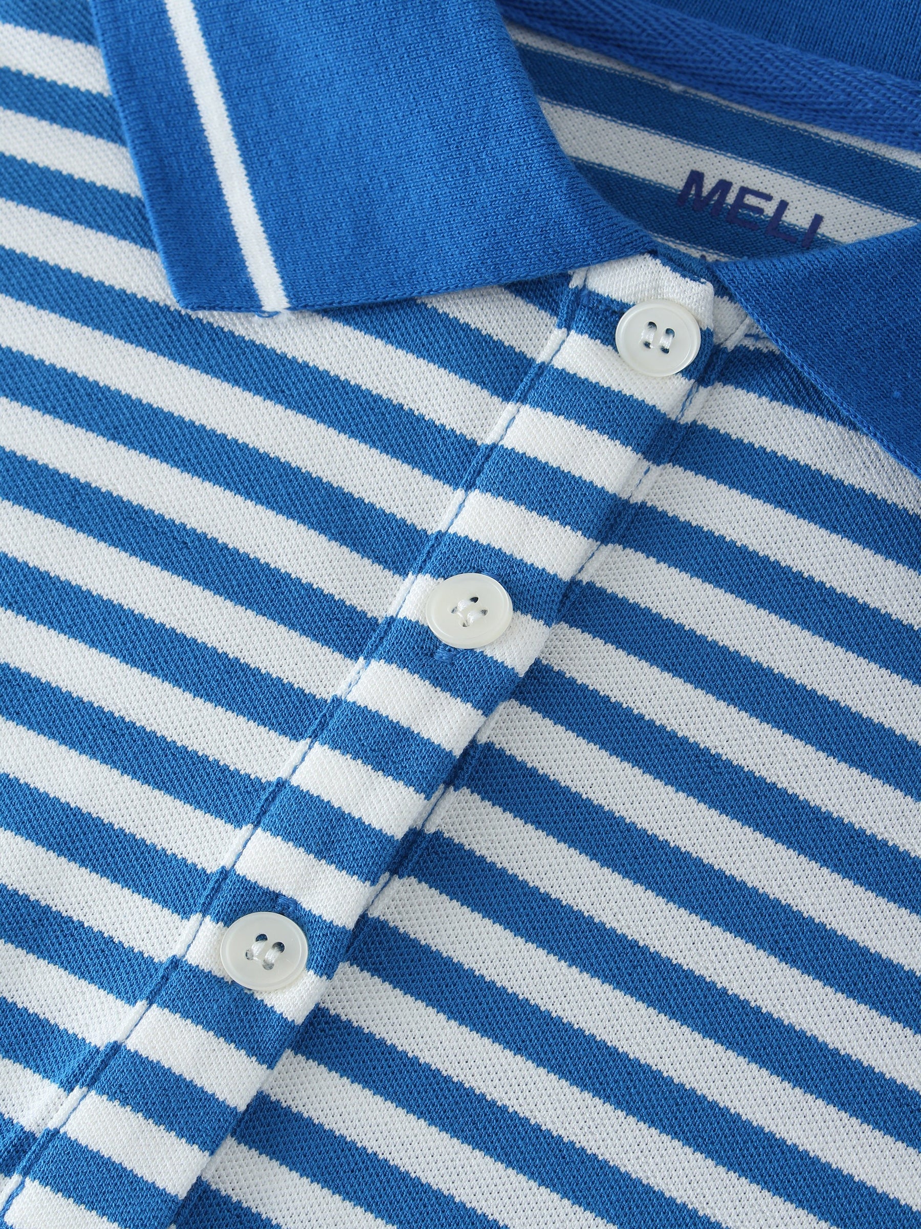 Camiseta con cuello a rayas-Azul/Blanco