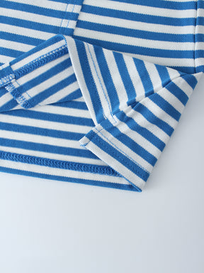Camiseta con cuello a rayas-Azul/Blanco