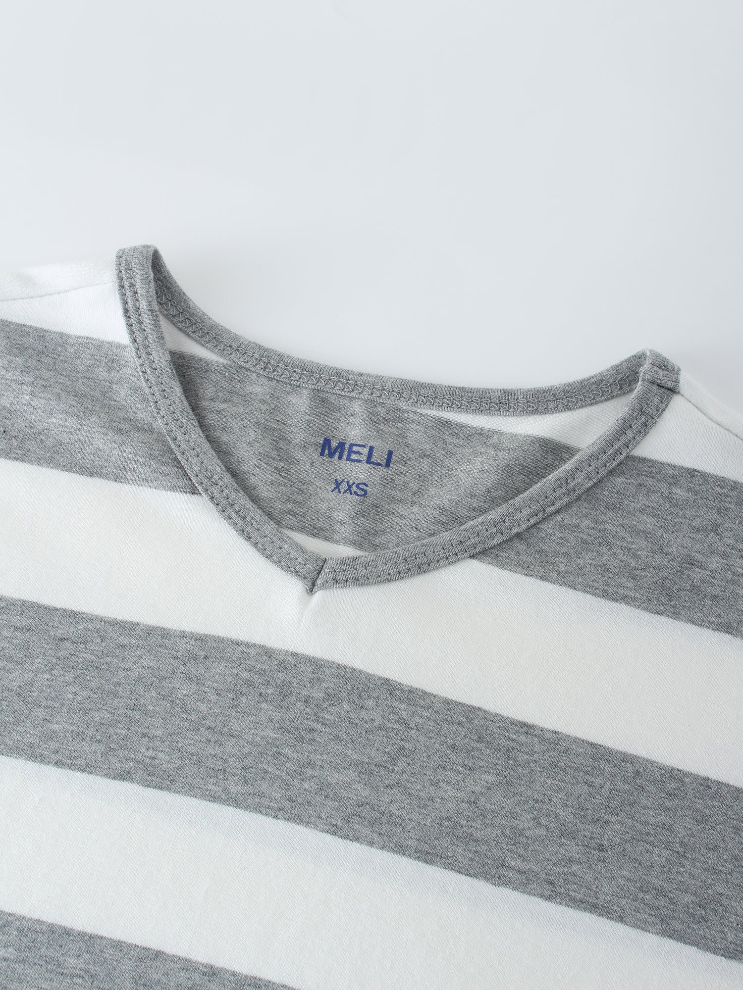 Striped Dolman V Neck-Grey/White