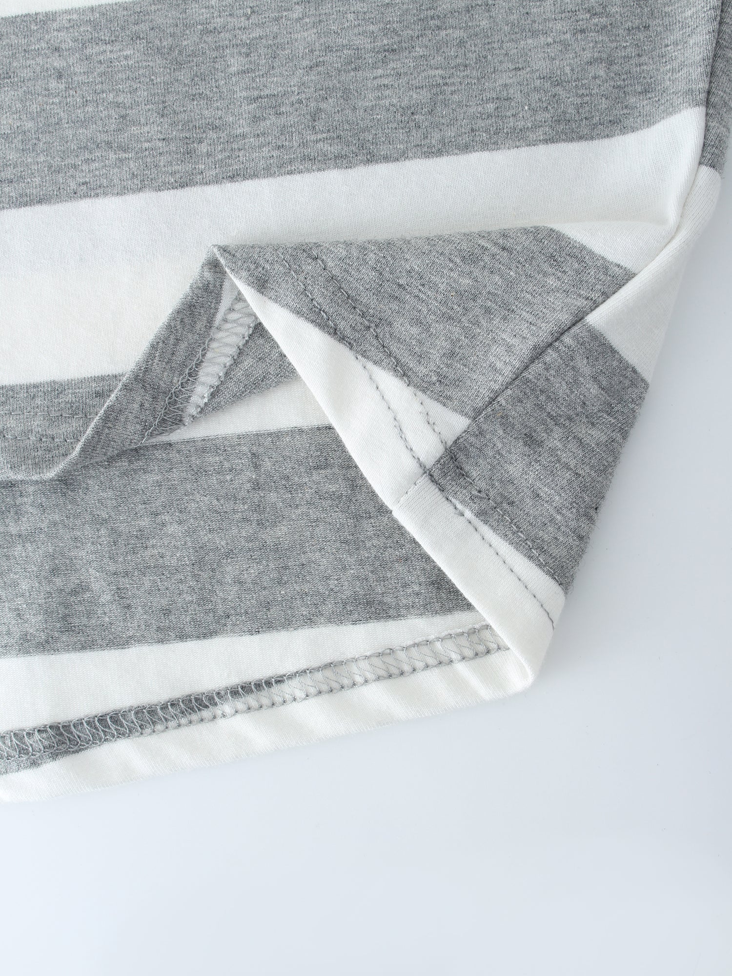 Striped Dolman V Neck-Grey/White