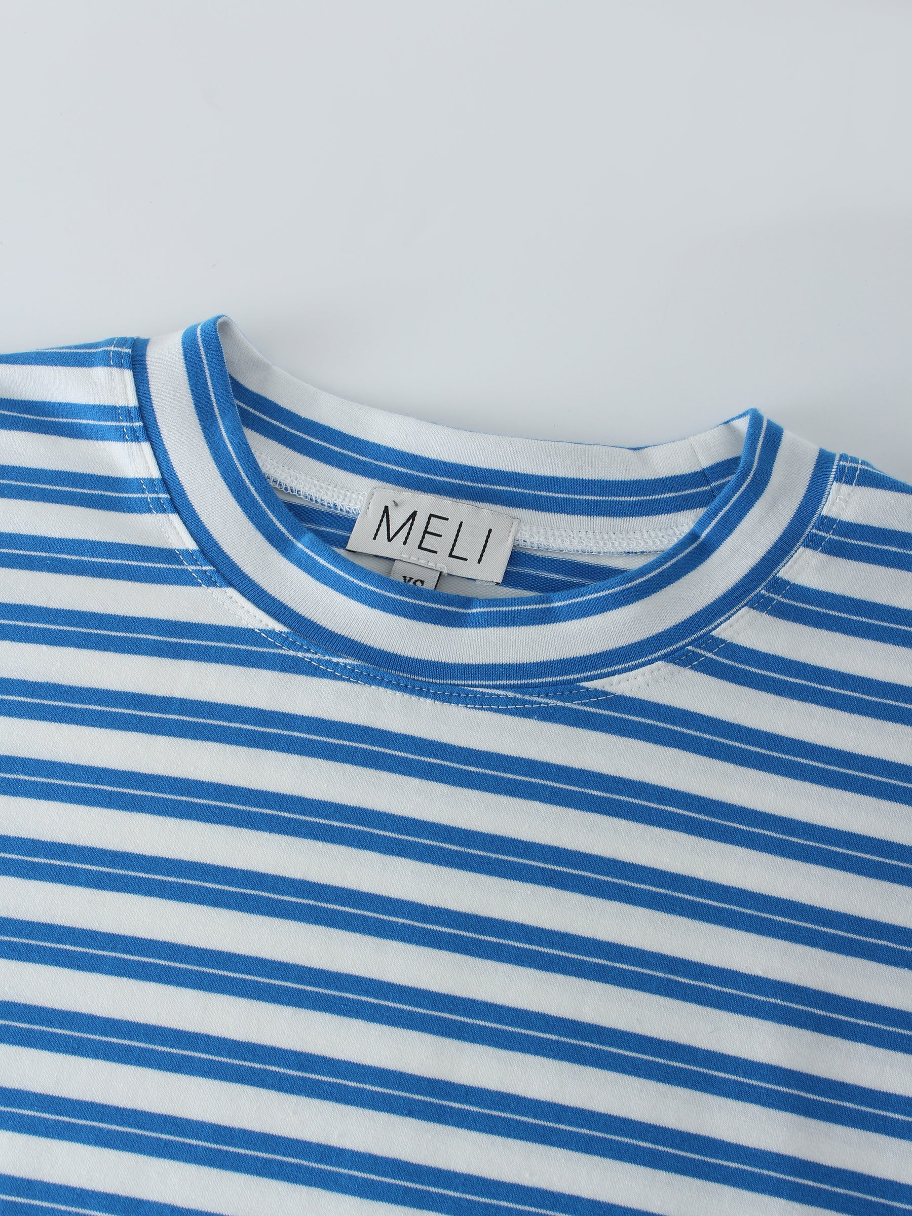Camiseta cuadrada a rayas-Azul/Blanco