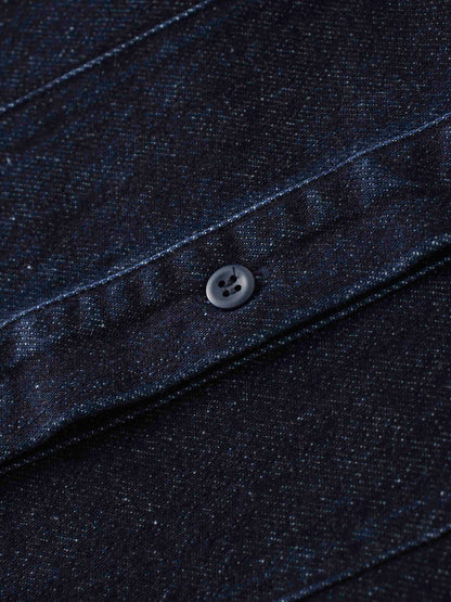Puff Sleeve Denim Shirt-Blue