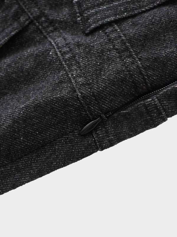 Button Design Denim Skirt-Black