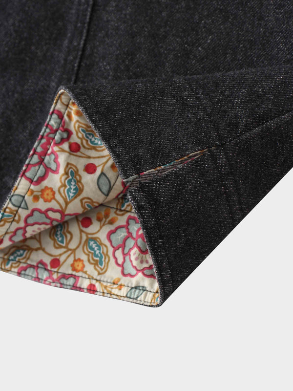 Button Design Denim Skirt-Black