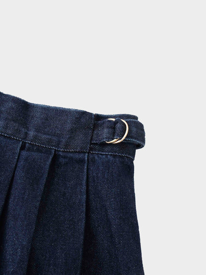 Side Buckle Denim Skirt-Blue