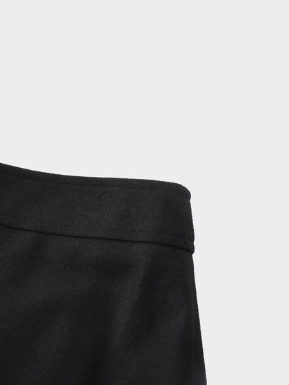 Wool Blend Short Panel Skirt-Black