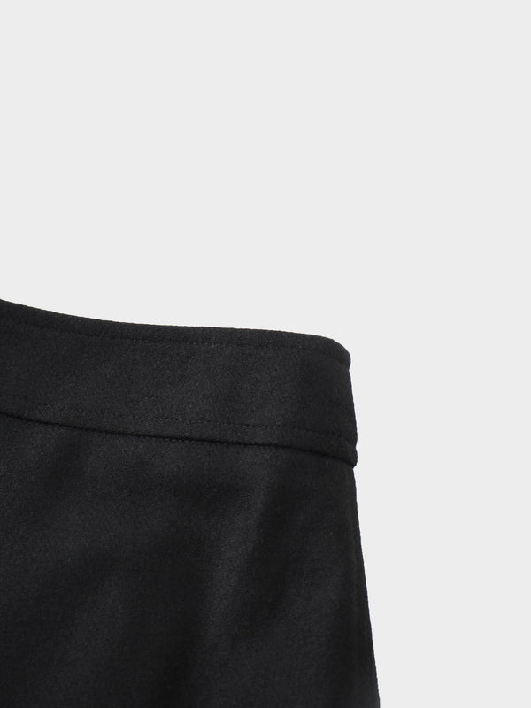 Wool Blend Short Panel Skirt-Black