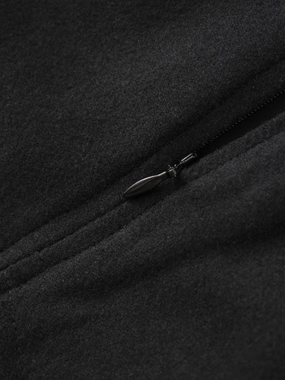 Wool Blend Short Panel Skirt-Black