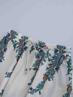 Drawstring Printed Skirt-Blue Floral