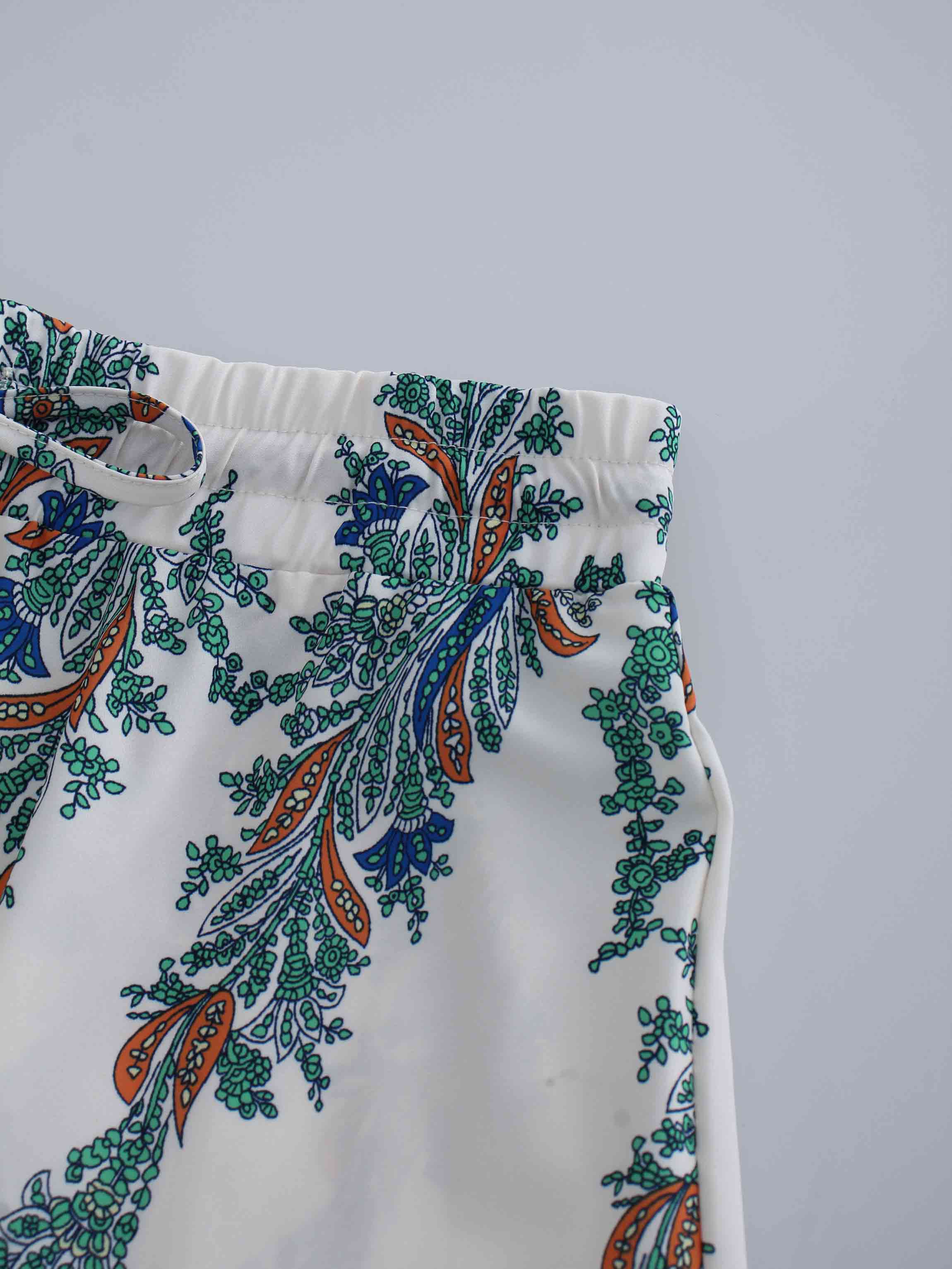 Drawstring Printed Skirt-Blue Floral