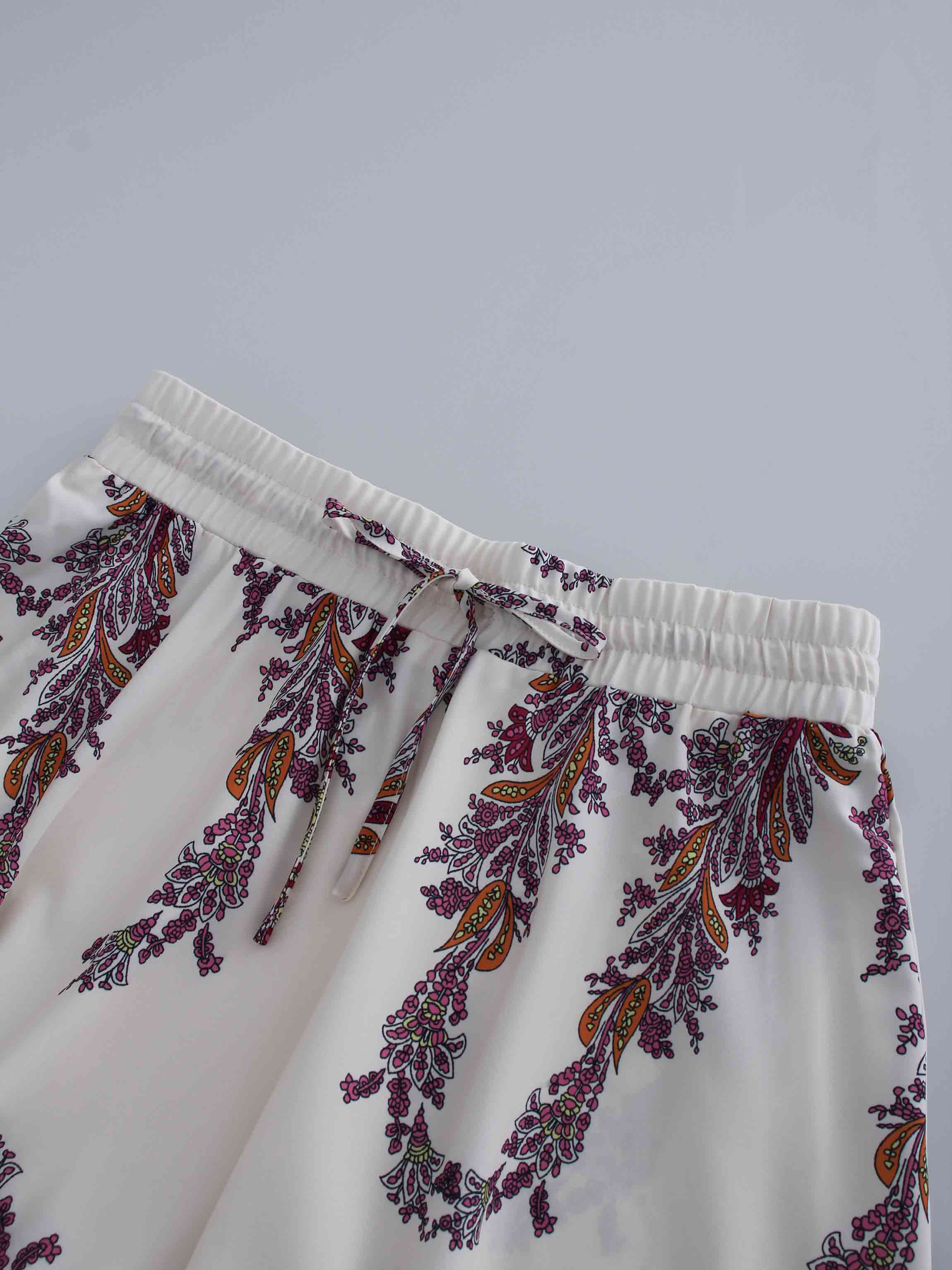 Drawstring Printed Skirt-Pink Floral