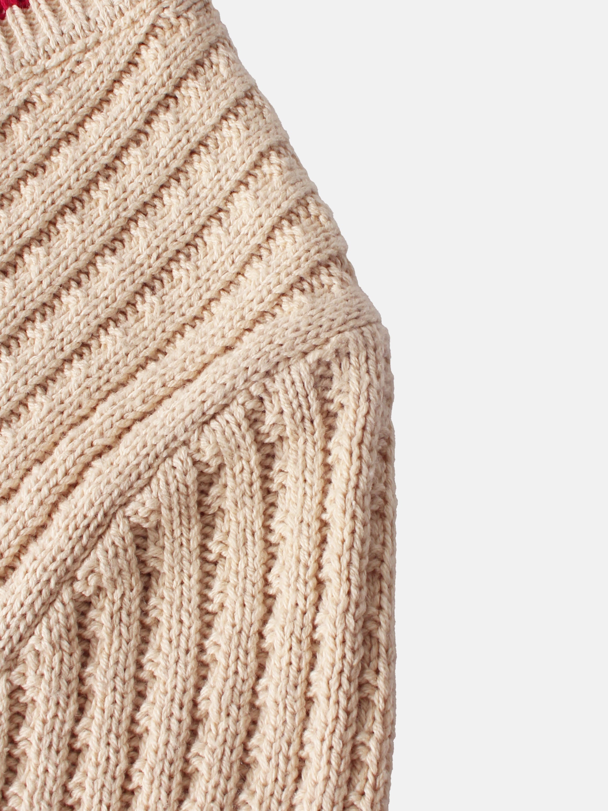 High V Waffle Sweater - Cream/Red