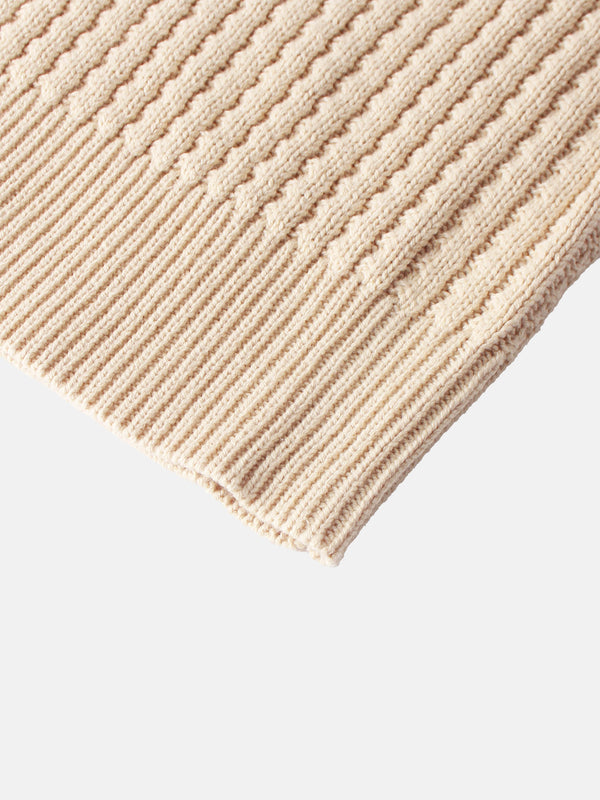 High V Waffle Sweater - Cream/Red