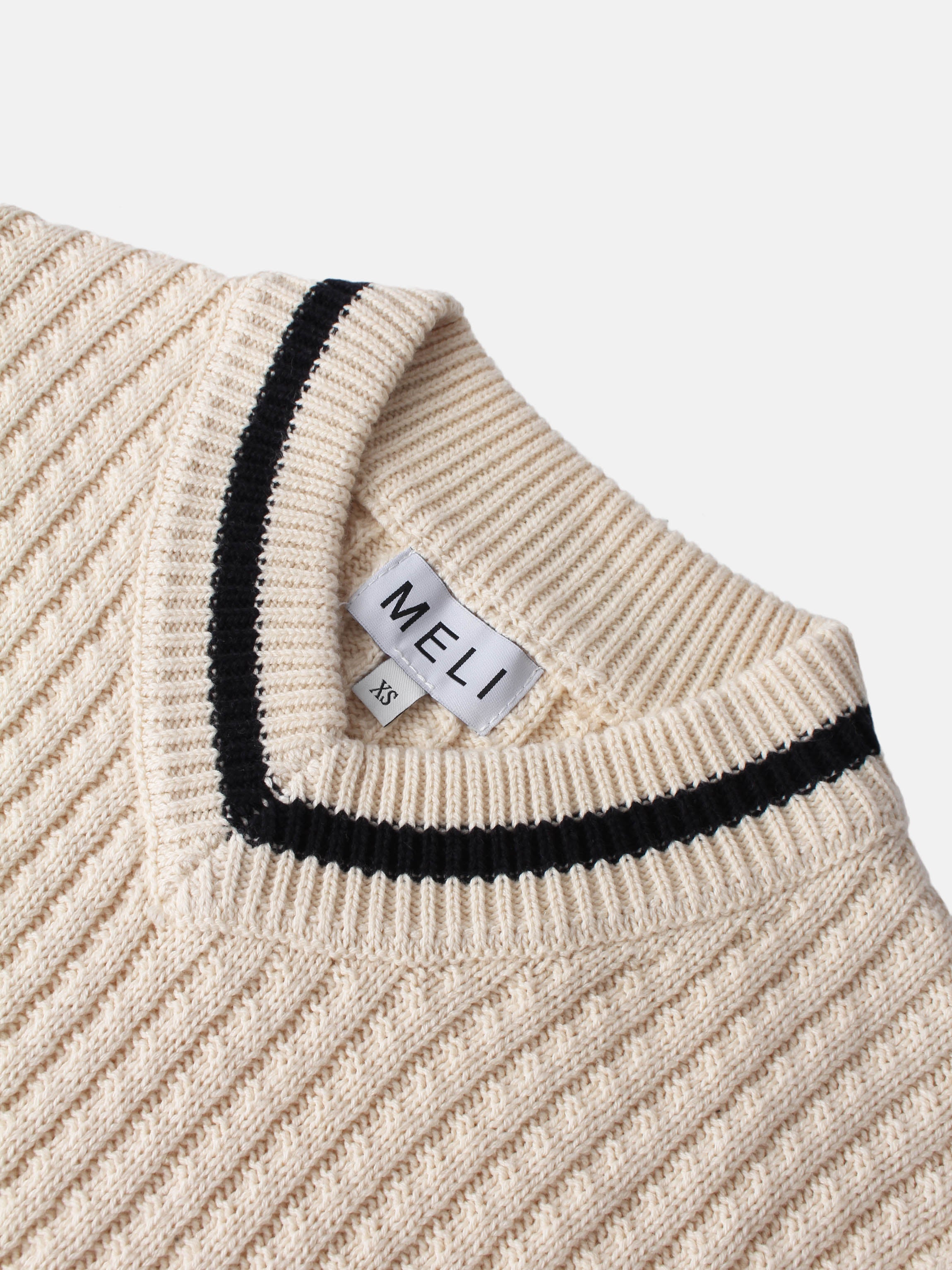 High V Waffle Sweater - Cream/Black