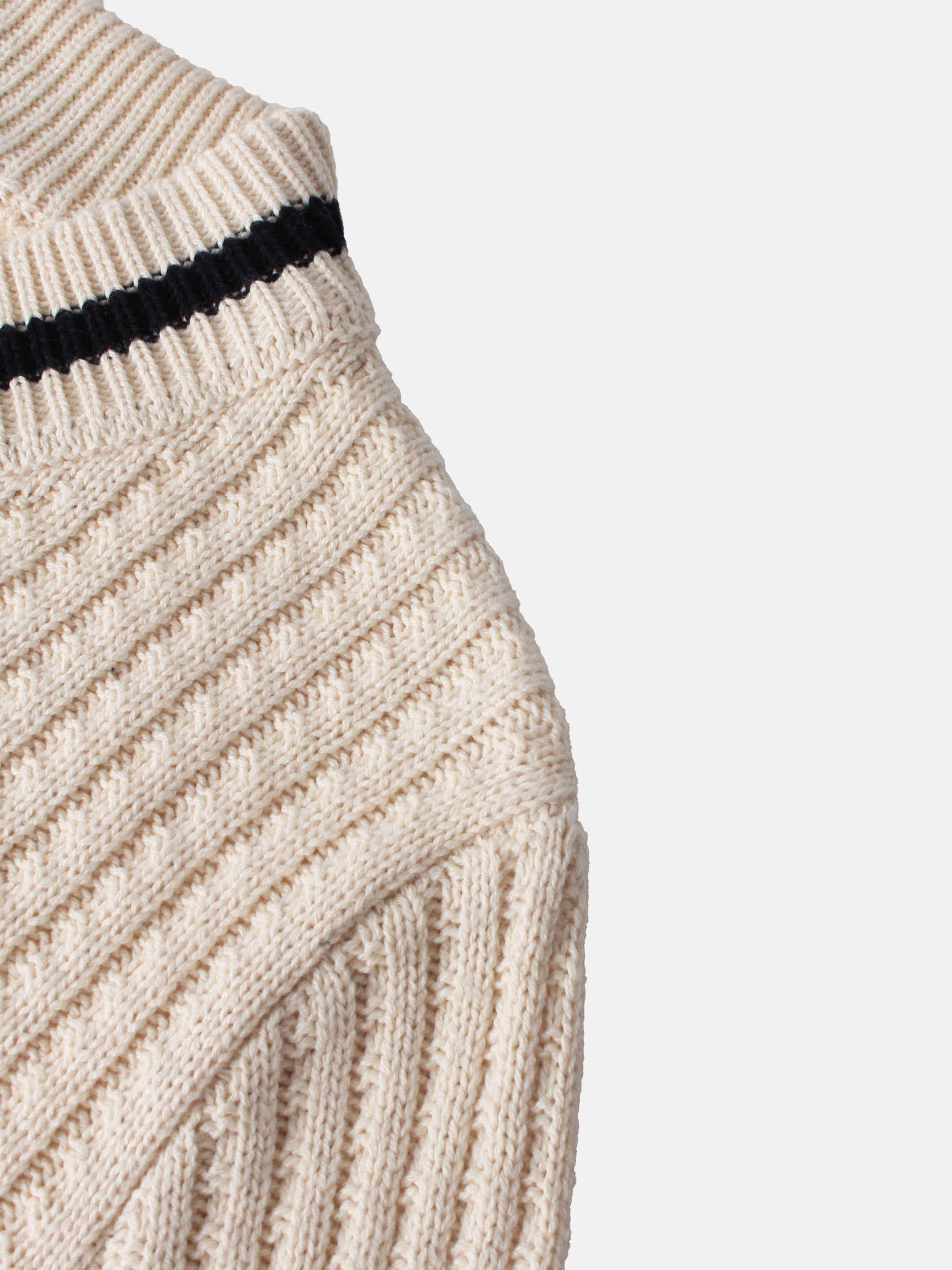 High V Waffle Sweater - Cream/Black