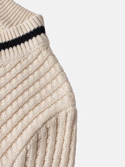 High V Waffle Sweater - Cream/Black