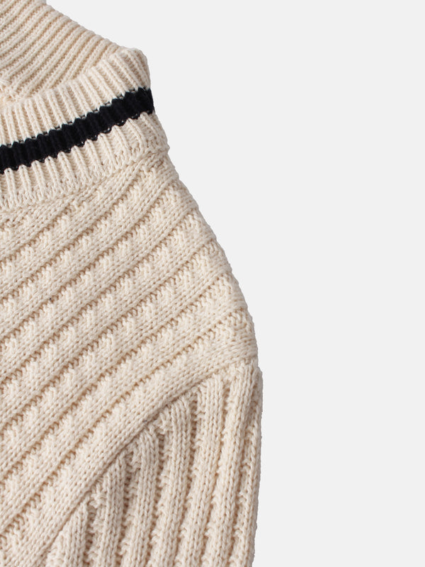 High V Waffle Sweater - Cream/Black