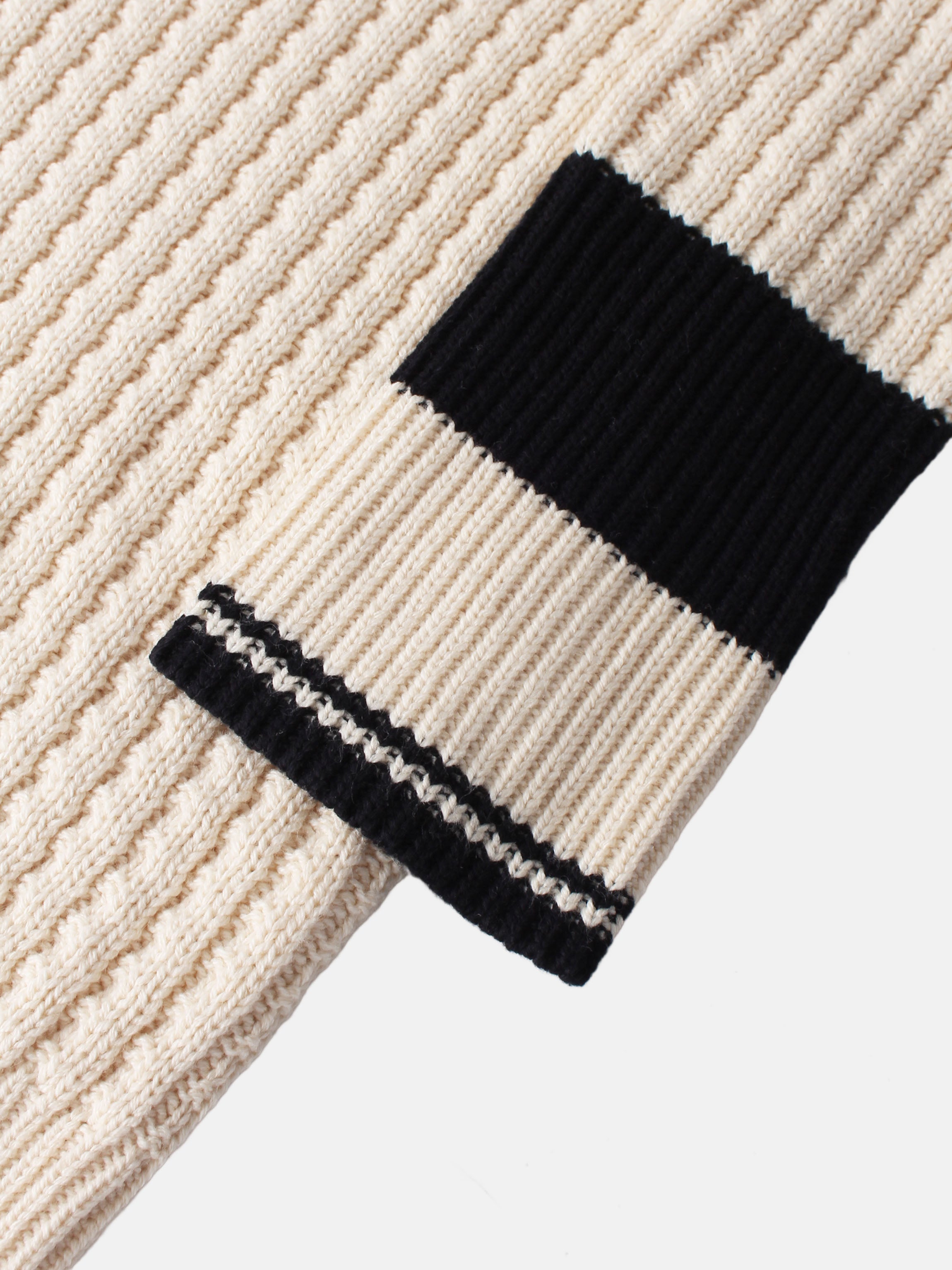 High V Waffle Sweater - Cream/Black