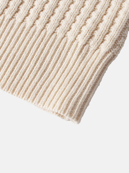 High V Waffle Sweater - Cream/Black