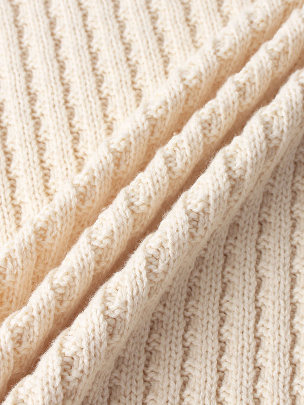 High V Waffle Sweater - Cream/Black