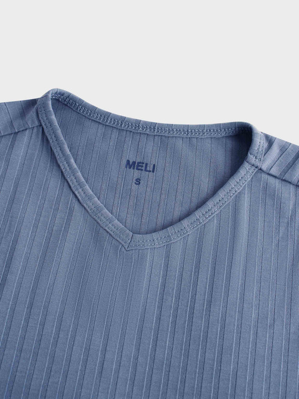 Ribbed High V Bomber-Denim Blue