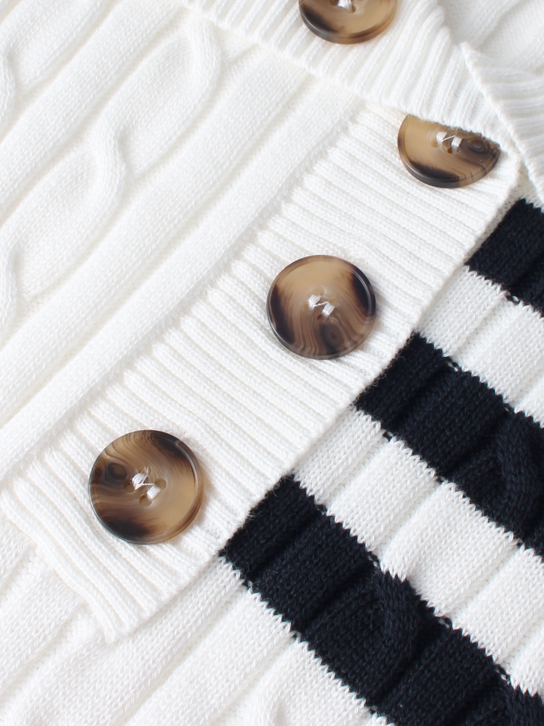 Mix Stripe Cable Sweater - White and Navy