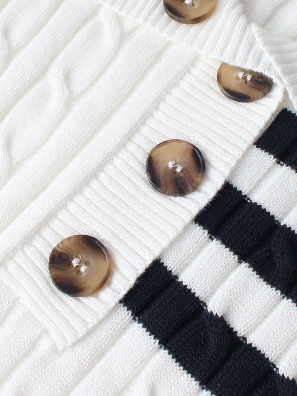 Mix Stripe Cable Sweater - White and Navy