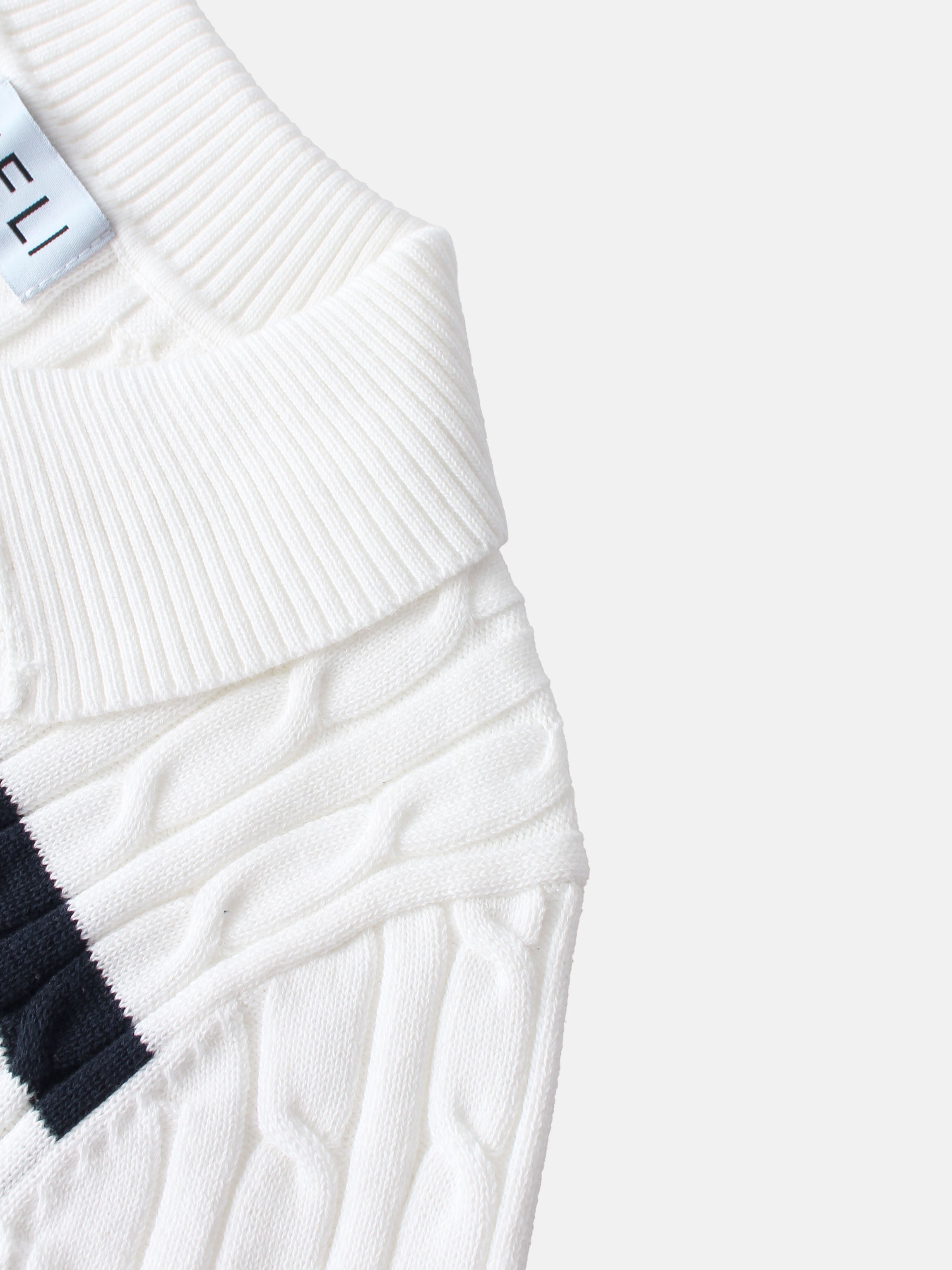 Mix Stripe Cable Sweater - White and Navy