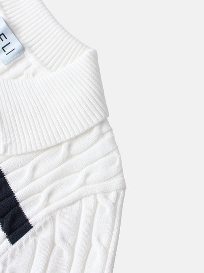 Mix Stripe Cable Sweater - White and Navy