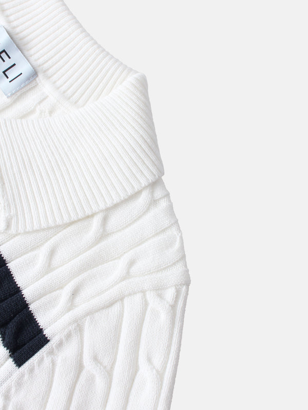Mix Stripe Cable Sweater - White and Navy